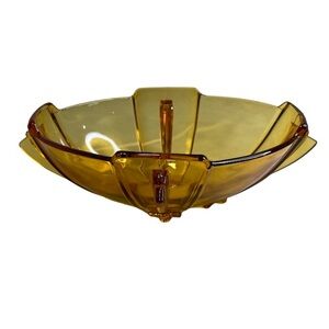 Vintage Art Deco Amber Glass Oval Decorative Bowl